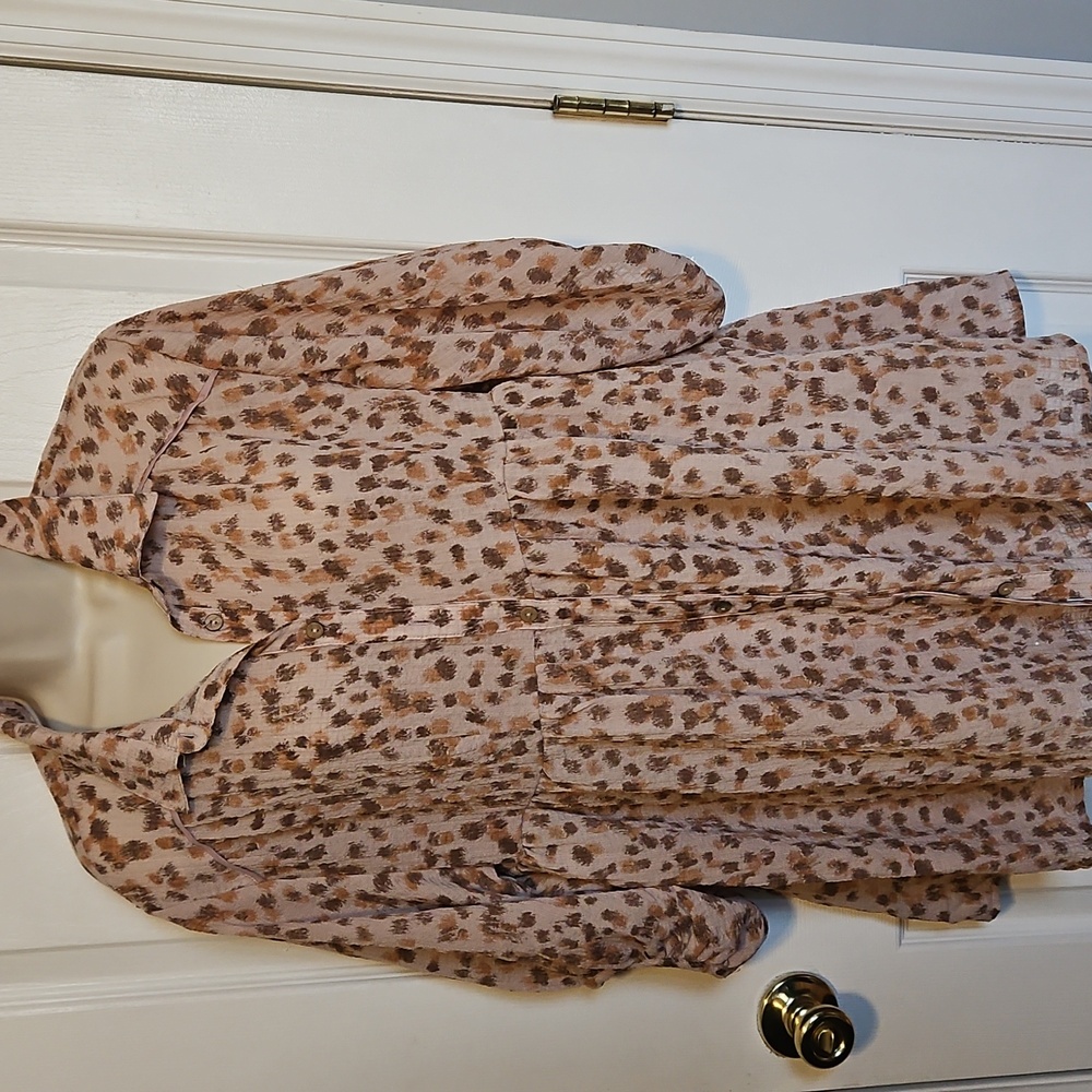 Umgee  Cream Animal Print Long Puff Sleeve Tiered Babydoll Dress